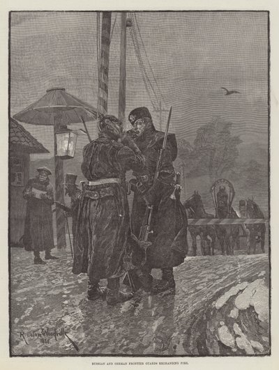 Russian and German Frontier Guards exchanging Fire by Richard Caton Woodville junior